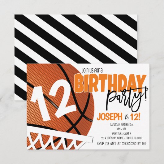 Basketball Birthday Uitnodiging (Voorkant / Achterkant)