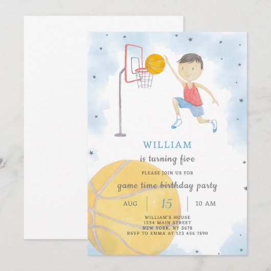 Basketball Birthday Uitnodiging (Voorkant / Achterkant)