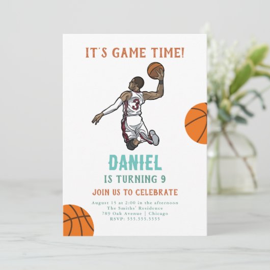 Basketball Birthday Uitnodiging (Staand voorkant)