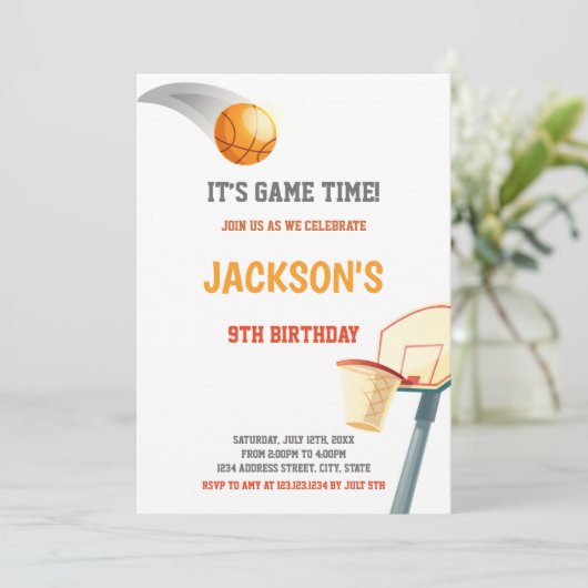 Basketball Birthday Uitnodiging (Staand voorkant)