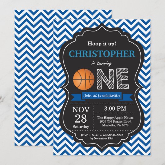 Basketball Birthday Uitnodiging eerste verjaardag (Voorkant / Achterkant)