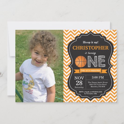 Basketball Birthday Uitnodiging eerste verjaardag (Voorkant)