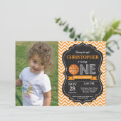 Basketball Birthday Uitnodiging eerste verjaardag (Staand voorkant)