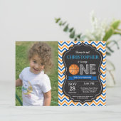 Basketball Birthday Uitnodiging eerste verjaardag (Staand voorkant)