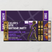 Basketball Birthday VIP Paars Gold Ticket Kaart (Voorkant / Achterkant)
