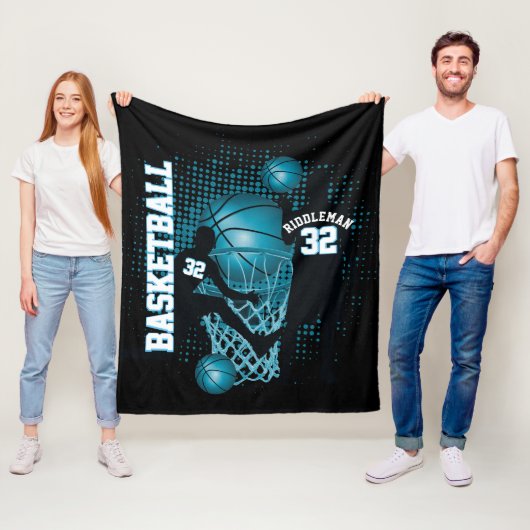 Basketball - Black en Baby Blue - DIY-tekst Fleece Deken (In situ)