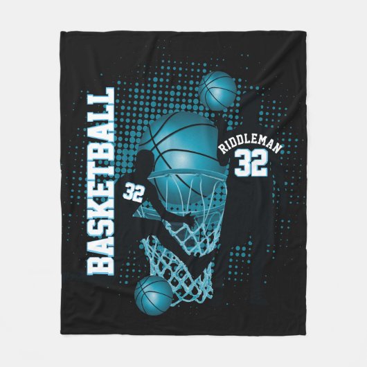 Basketball - Black en Baby Blue - DIY-tekst Fleece Deken (Voorkant)