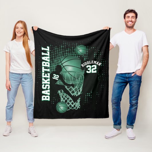 Basketball - Black en Green - DIY-tekst Fleece Deken (In situ)