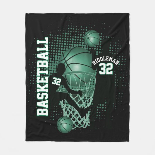 Basketball - Black en Green - DIY-tekst Fleece Deken (Voorkant)