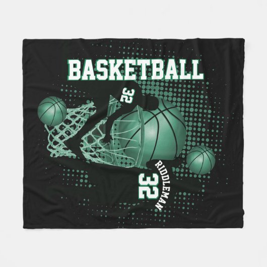 Basketball - Black en Green - DIY-tekst Fleece Deken (Voorkant (Horizontaal))