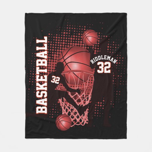 Basketball - Black en Red - DIY-tekst Fleece Deken (Voorkant)