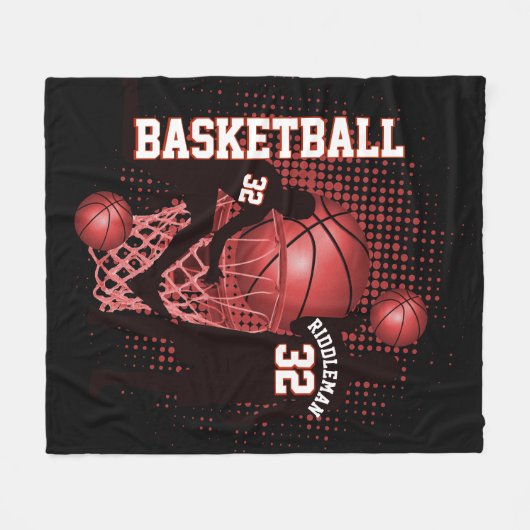 Basketball - Black en Red - DIY-tekst Fleece Deken (Voorkant (Horizontaal))