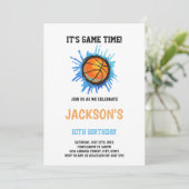Basketball Blue Art Birthday-uitnodigingen Kaart (Staand voorkant)