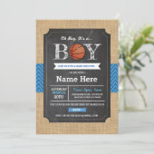 BasketBall Blue Boy Baby shower Sport Uitnodigen Kaart (Staand voorkant)