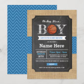 BasketBall Blue Boy Baby shower Sport Uitnodigen Kaart (Voorkant / Achterkant)