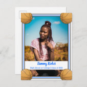 Basketball Blue en Black Afstuderen Aankondigingskaart (Voorkant / Achterkant)