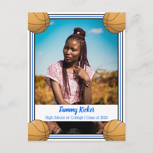 Basketball Blue en Black Afstuderen Aankondigingskaart (Voorkant)