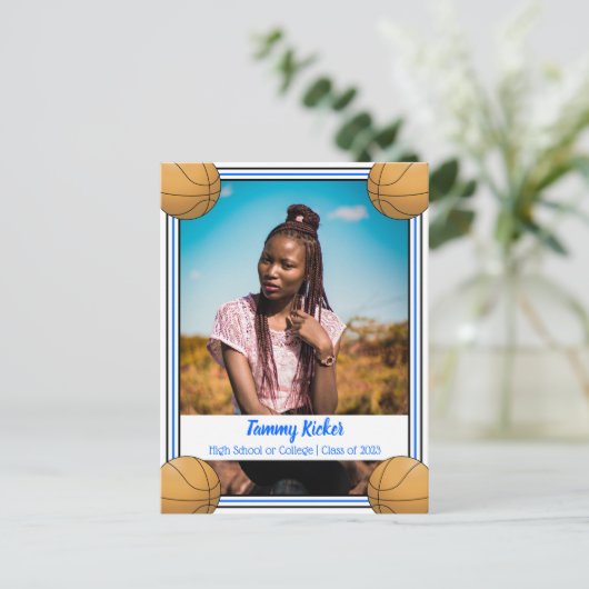 Basketball Blue en Black Afstuderen Aankondigingskaart (Staand voorkant)