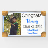 Basketball Blue en Black One Photo Afstuderen Spandoek (Horizontaal)