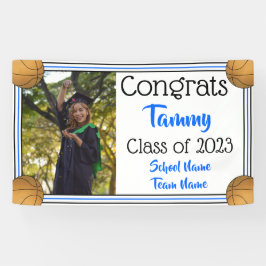 Basketball Blue en Black One Photo Afstuderen Spandoek