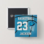 Basketball Blue en White | Personaliseren Vierkante Button 5,1 Cm (Voorkant /achterkant)