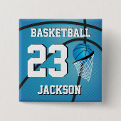Basketball Blue en White | Personaliseren Vierkante Button 5,1 Cm (Voorkant)