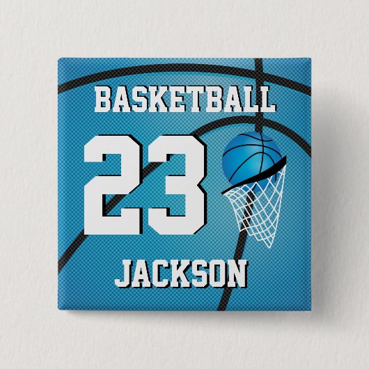 Basketball Blue en White | Personaliseren Vierkante Button 5,1 Cm (Voorkant)