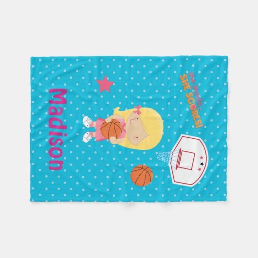Basketball Blue Polka Dot Hoop Basketball Fleece Deken (Voorkant (Horizontaal))