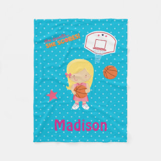 Basketball Blue Polka Dot Hoop Basketball Fleece Deken