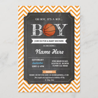 BasketBall Boy Baby shower Oranje Sport nodigt uit Kaart