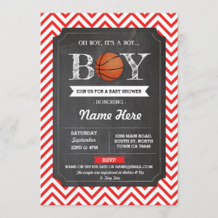 BasketBall Boy Baby shower Red Chalk Sports Invite Kaart