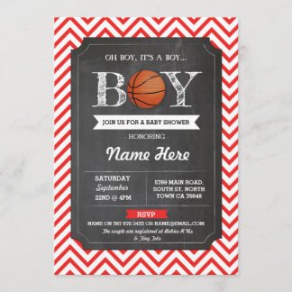 BasketBall Boy Baby shower Red Chalk Sports Invite Kaart