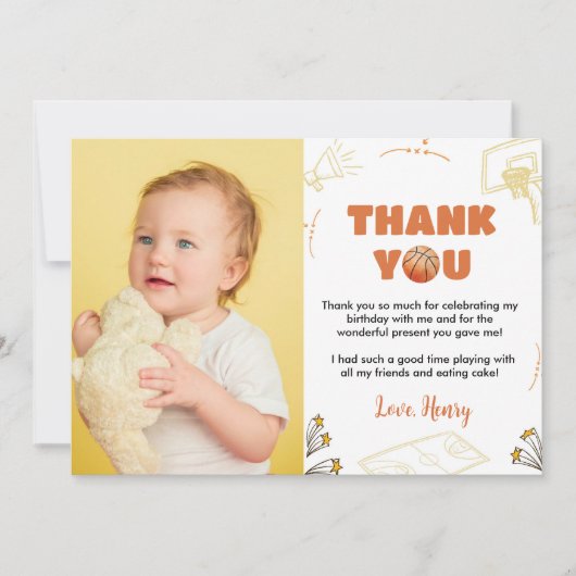 Basketball Boy Birthday Foto Hartelijk dank Bedankkaart (Voorkant)