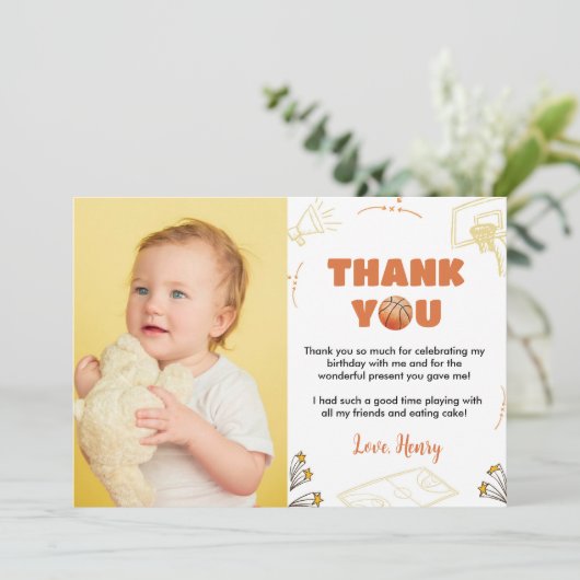 Basketball Boy Birthday Foto Hartelijk dank Bedankkaart (Staand voorkant)