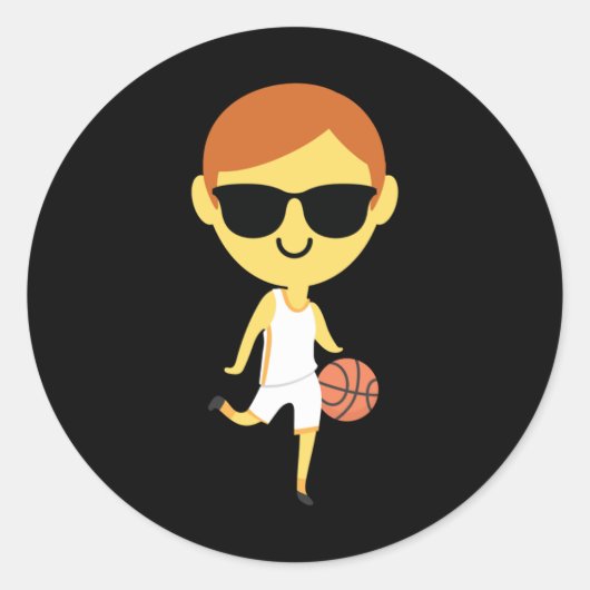 Basketball Boy Emoji 1 Ronde Sticker (Voorkant)