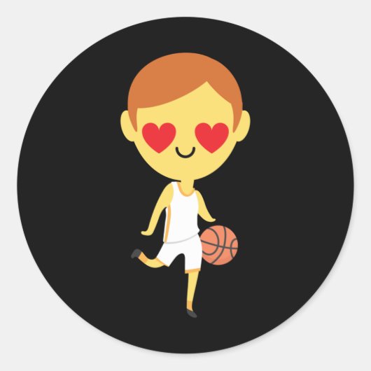 Basketball Boy Emoji Ronde Sticker (Voorkant)