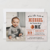 Basketball Boy Foto 1st Birthday Party Kaart (Voorkant)