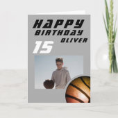 Basketball Boy Foto Happy Birthday Kaart (Voorkant)