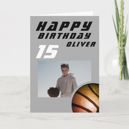 Basketball Boy Foto Happy Birthday Kaart (Voorkant)