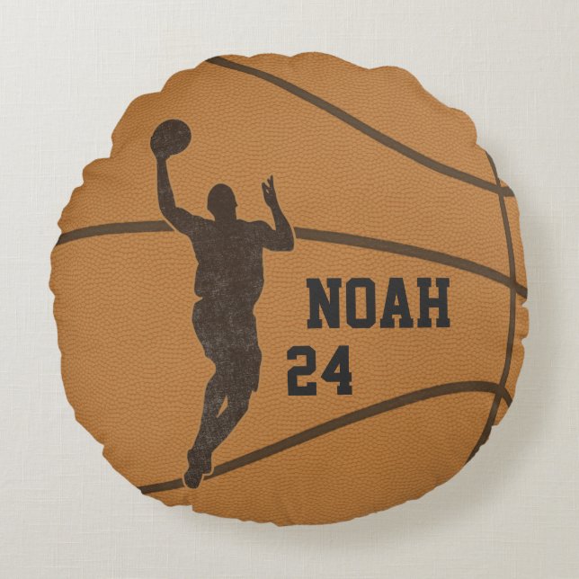 Basketball Boy Gepersonaliseerd rond Sierkussen Kussen (Voorkant)