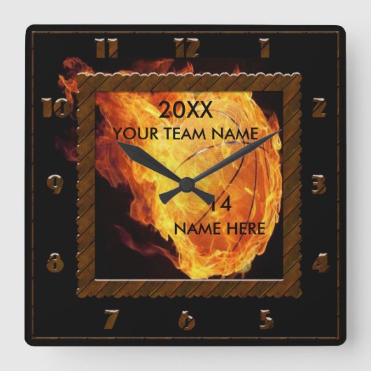 Basketball brown en zwarte klok met afspeelnaam (Voorkant)