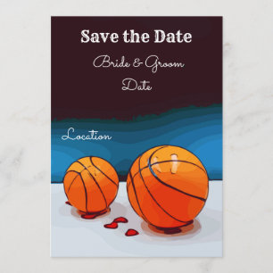 Basketball bruiloft met liefde op blauwe achtergro kaart