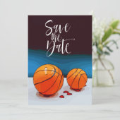 Basketball bruiloft met liefde op blauwe achtergro kaart (Staand voorkant)