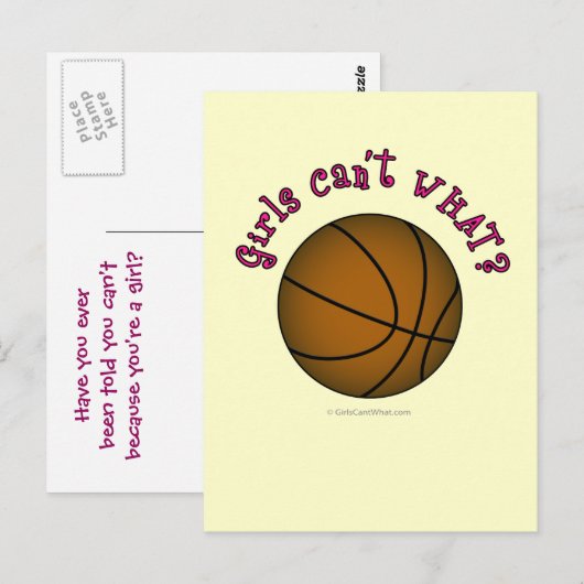 Basketball - Bruin/Roze Briefkaart (Voorkant / Achterkant)
