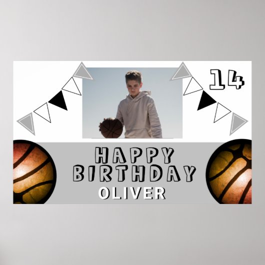 Basketball Bunting Flags Foto Birthda Poster (Voorkant)