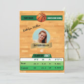 Basketball Card W/Stats Afstudeerder Invitations - Kaart (Staand voorkant)