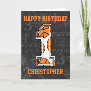 Basketball Chalkboard 1st Birthday Kaart