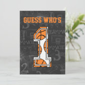 Basketball Chalkboard 1st Birthday Party Kaart (Staand voorkant)