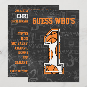 Basketball Chalkboard 1st Birthday Party Kaart