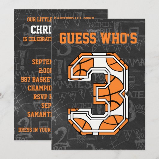 Basketball Chalkboard 3e verjaardag Kaart (Voorkant / Achterkant)